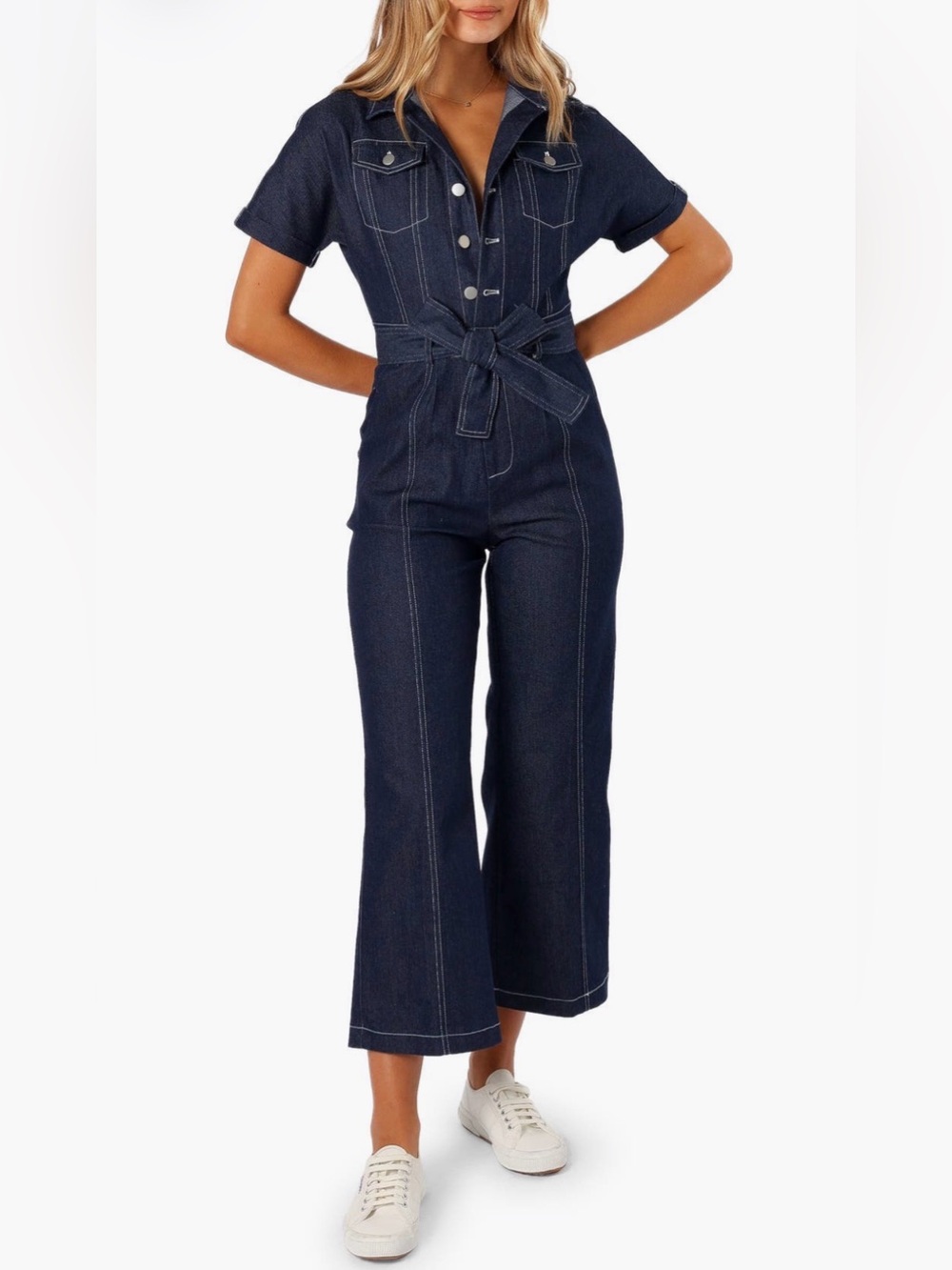 Petal & Pup Dark Indigo Denim Tie-Waist Jumpsuit/ NWOT / M / Ptp-19”/ 26”-inseam